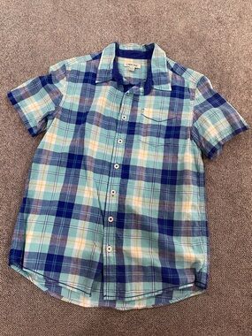 Cherokee Blue Teal Plaid Short-Sleeve Button-Up Shirt